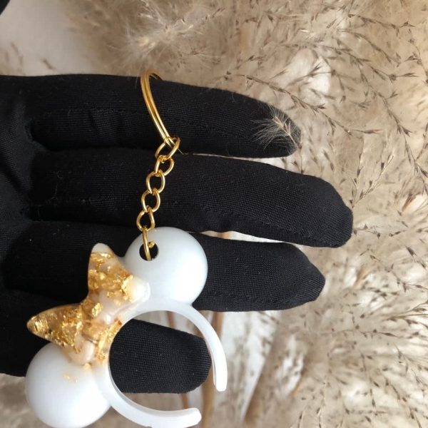 Porte clé Minnie Blanc mat feuilles d'or