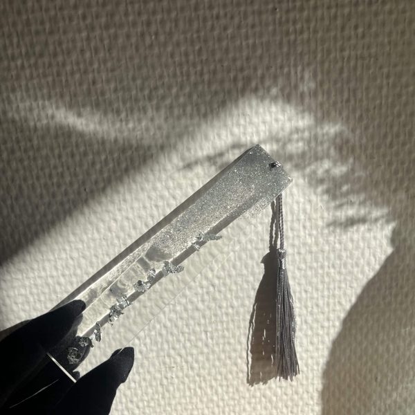 Marque-page Transparent paillettes et feuilles d'argent