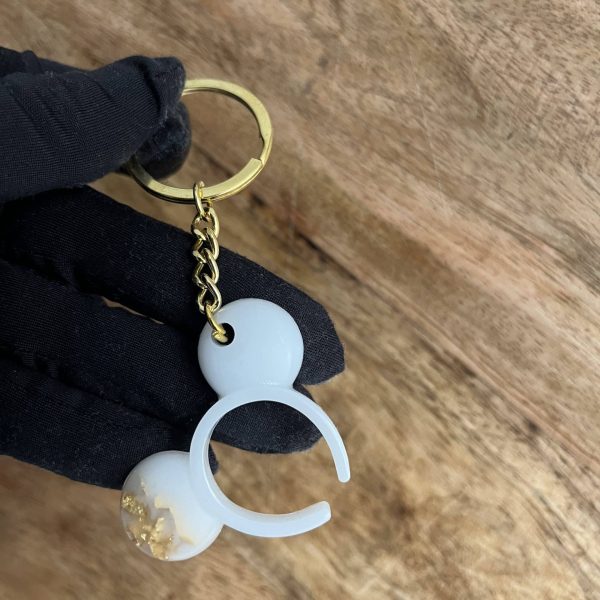 Porte clé Mickey Blanc mat feuilles d'or