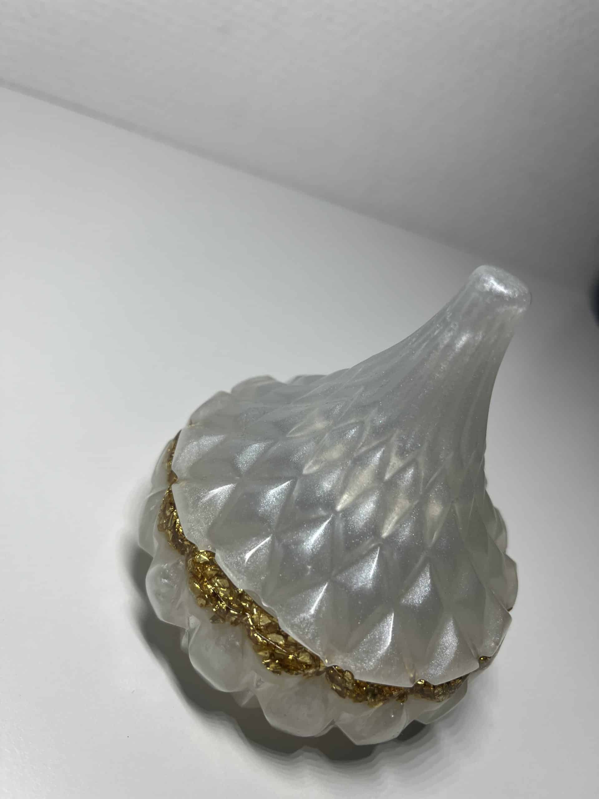 Boite à bijoux "Diamant" - Blanc nacré Feuilles d'or – Image 3