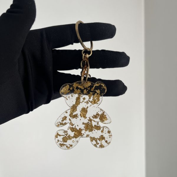 Porte-clés ourson transparent + feuilles d’or
